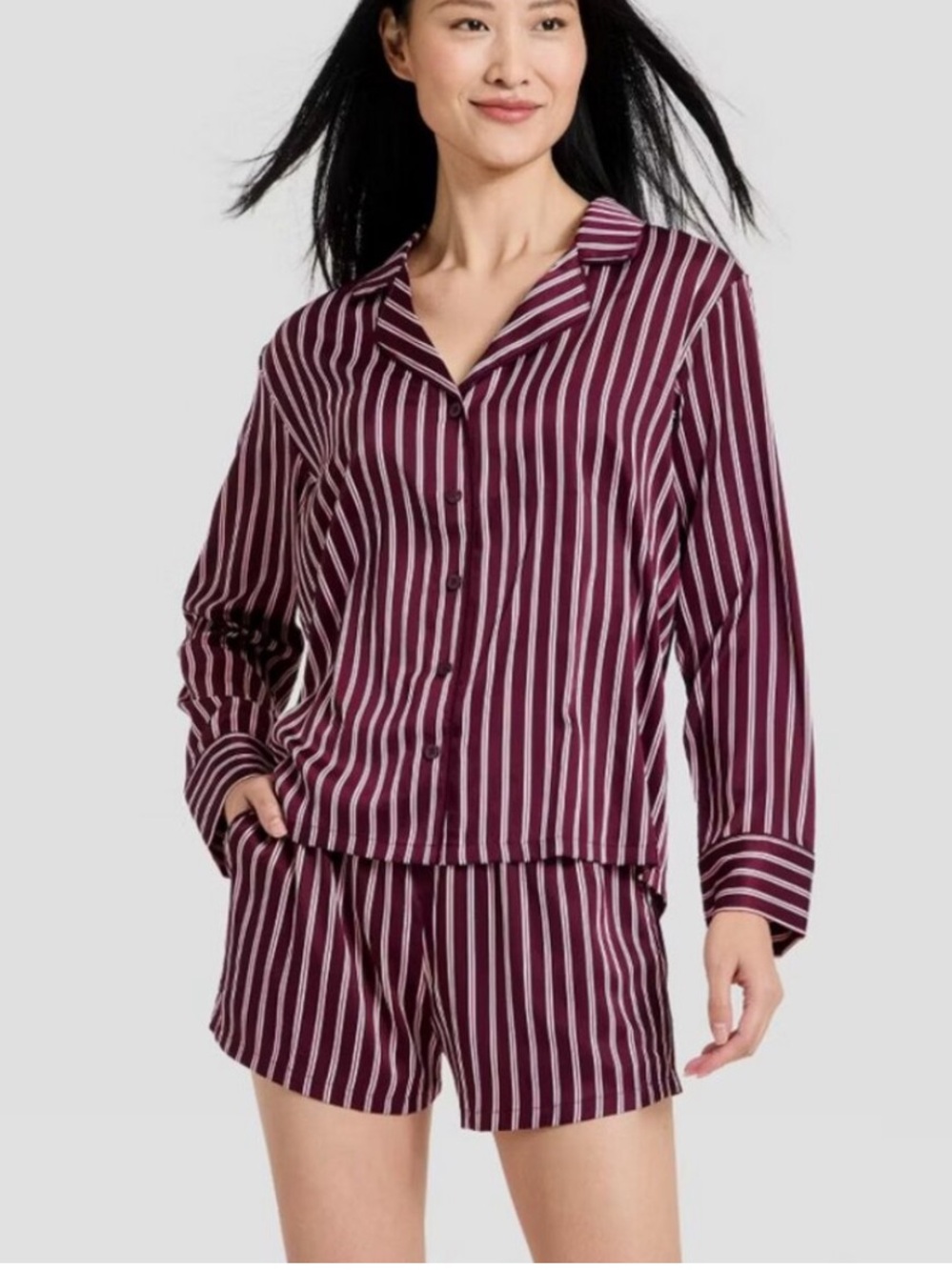Auden Women's Luxury Collection Satin Notch Collar Long  Mulberry Size Small
